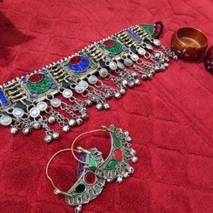 Afghan Tribal Vintage Necklace And Afghan Earring Complete Set Jewelry Set Gift